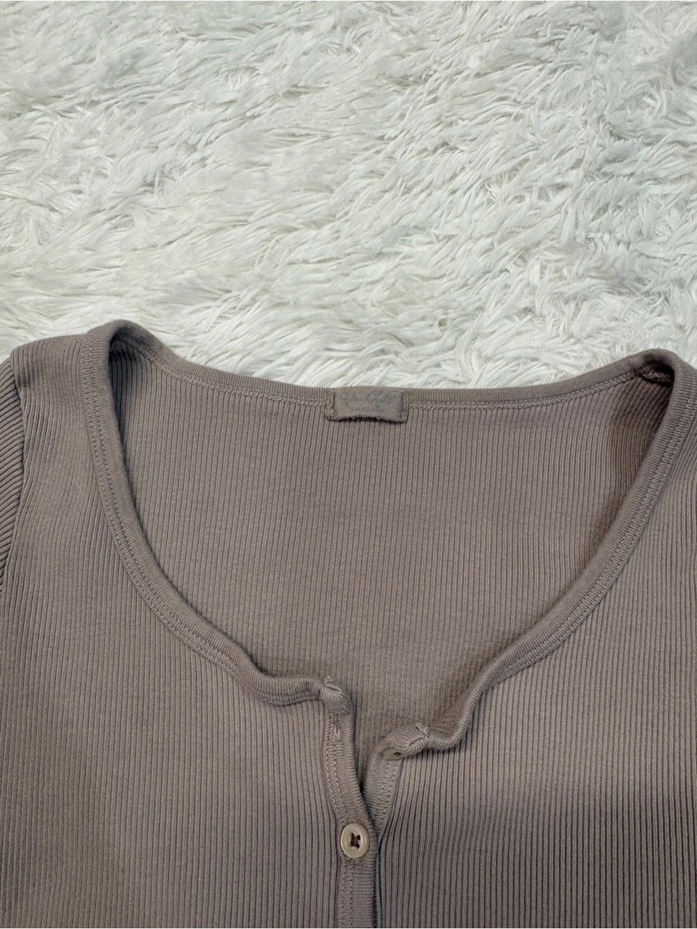Brandy Melville Grey/Purple Long Sleeve Button Down Top - Picture 3 of 4